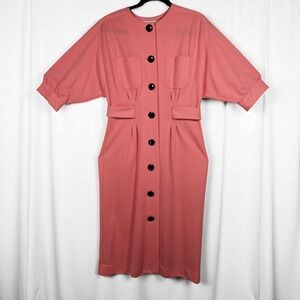 Schrader Sport New York Coral Pink Button Front Midi‎ Dress Size 8 Career